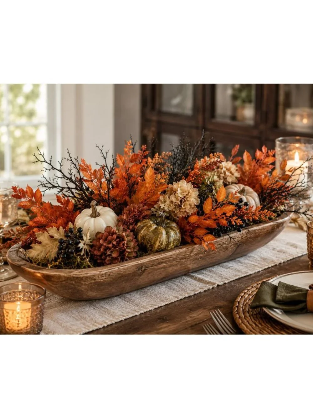 Artificial Fall Leaf Bush 13 Inch Orange Faux Autumn Foliage Pick 5 Branches Wre